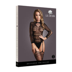 Le Désir - Long Sleeve Bodystocking with Short Turtleneck - Black