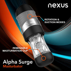 Nexus – Alpha Surge Masturbator with Rotation & Suction – Black