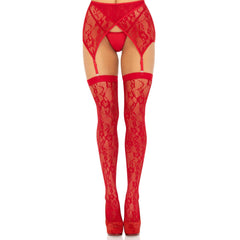 Leg Avenue - Lace Thigh Highs Garter Belt - Red