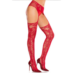 Leg Avenue - Net Stockings Garter Belt - Red