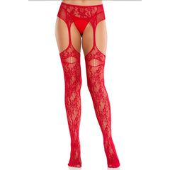 Leg Avenue - Net Stockings Garter Belt - Red