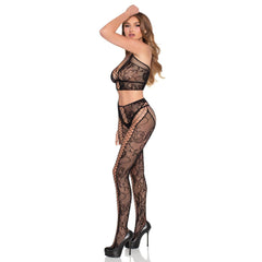 Leg Avenue - Lace Crop Top and Tights - Black