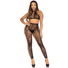 Leg Avenue - Crop Top and Open Crotch Tights - Black