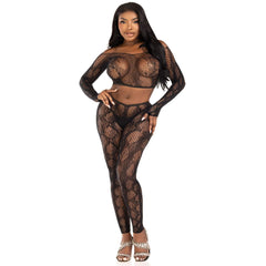 Leg Avenue - Python Crop Top and Legging Set - Black