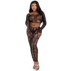 Leg Avenue - Python Crop Top and Legging Set - Black