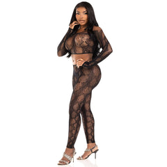 Leg Avenue - Python Crop Top and Legging Set - Black