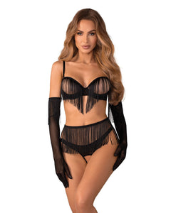Obsessive - Rossay 4-pcs Crotchless Set - Black