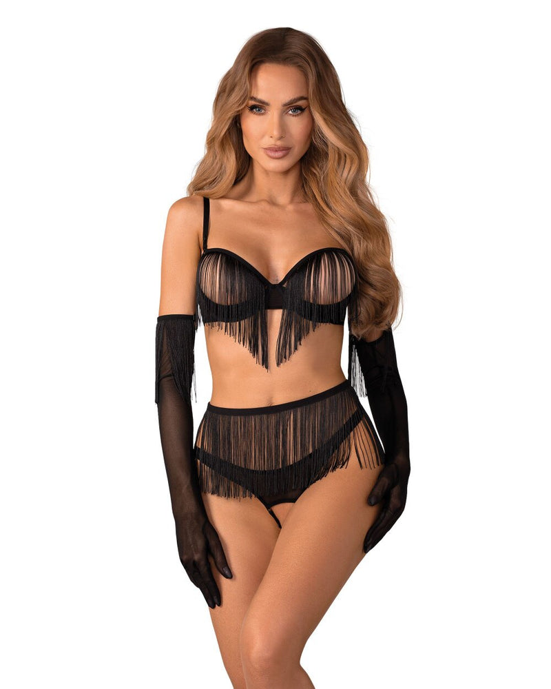 Obsessive - Rossay 4-pcs Crotchless Set - Black