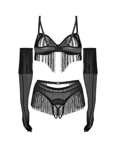 Obsessive - Rossay 4-pcs Crotchless Set - Black