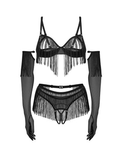 Obsessive - Rossay 4-pcs Crotchless Set - Black