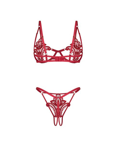 Obsessive - Luise Sublim 2-pcs Crotchless Set - Red