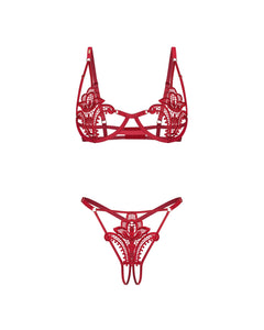Obsessive - Luise Sublim 2-pcs Crotchless Set - Red
