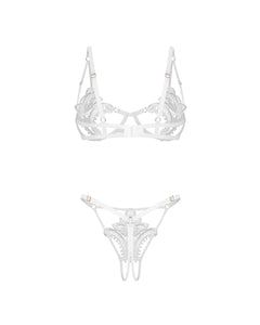 Obsessive - Luise Sublim 2-pcs Crotchless Set - White