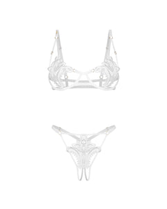 Obsessive - Luise Sublim 2-pcs Crotchless Set - White