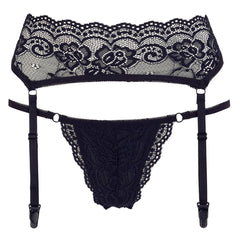 Cottelli Collection - Suspender Belt and Thong Set - Black