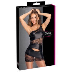 Cottelli Collection - Asymmetrical Lace Mini Dress - Black