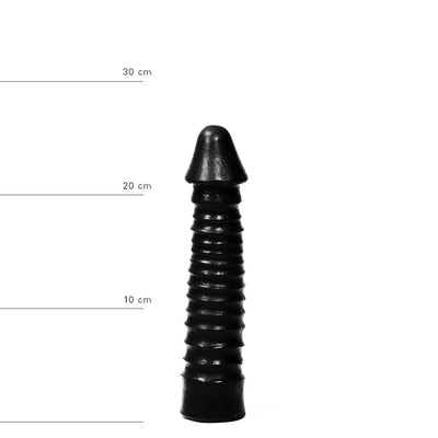 All Black - Large Dildo With Ribbed Shaft - Black