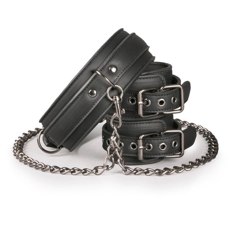 Easytoys Fetish - Leather Collar With Handcuffs - Black
