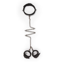 Easytoys Fetish - Leather Collar With Handcuffs - Black