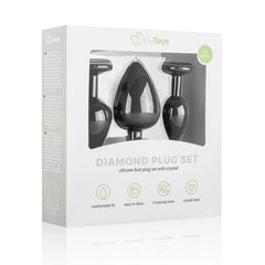 Silicone Buttplug Set with Diamond - Black