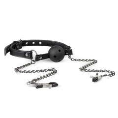 Easytoys Fetish - Open Ball Gag With Nipple Clamps