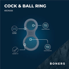 Boners Silicone Cock Ring And Ball Stretcher - Grey