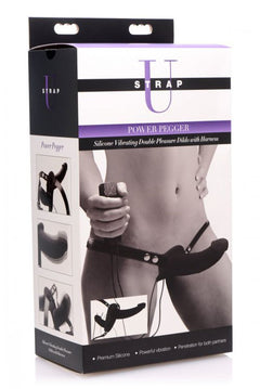 Power Pegger Double Strap-On Vibrator - Black