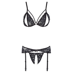 Cottelli Collection - 3-Piece Garter Set With Open Cup & Open Crotch
