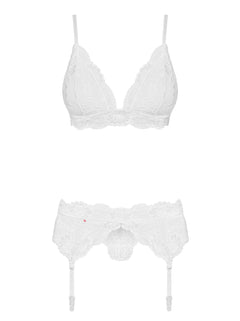 Obsessive - 3-Piece Lace Garter Set - White