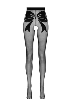 Open crotch tights with bow design