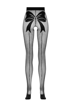 Open crotch tights with bow design
