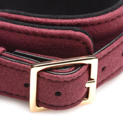 Master Series - 6-Piece BDSM Suede Cuff Set With Collar And Strap - Burgand