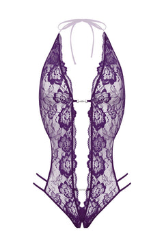 Christine - Renee Lace Thong Bodysuit - Purple