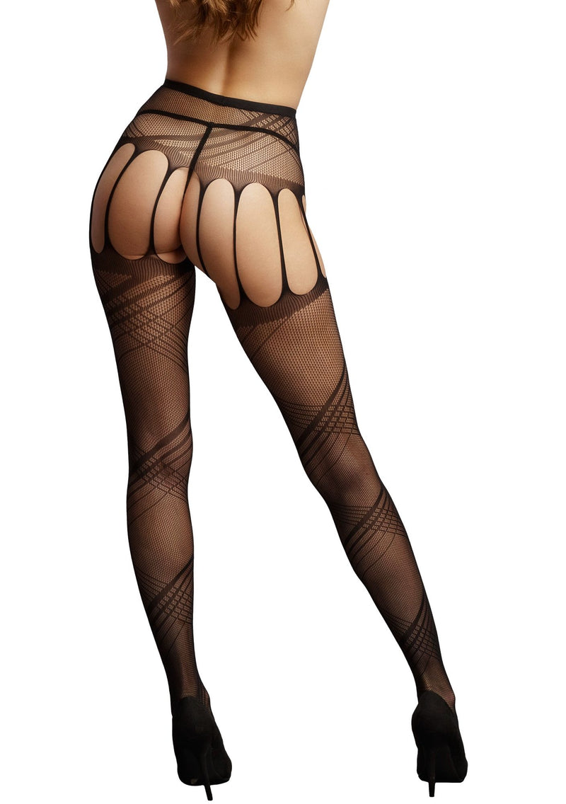 Crotchless Net Pantyhose with Design black