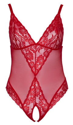Bodysuit with Open Crotch - Red