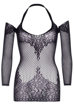 Twist Halter Lace Dress - Black