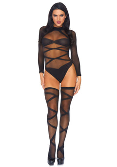 Truth Or Dare Body & Thigh Highs Set - Black