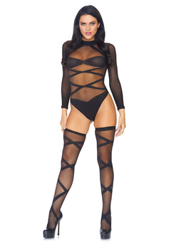 Truth Or Dare Body & Thigh Highs Set - Black