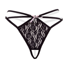 Christine - Crotchless Lace Thong - Black