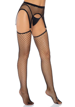 Fishnet Garterbelt Stockings - Black