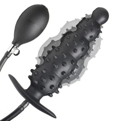 Master Series - Ribbed Inflatable Anal Plug - Black