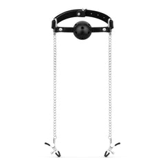 Bedroom Fantasies - Ball Gag with Nipple Clamps Black