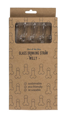 Glass Penis Straw with cleaning brush Willy - 4 pcs