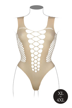 V-Neck Teddy With Open Stripes - Beige