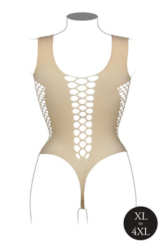 V-Neck Teddy With Open Stripes - Beige