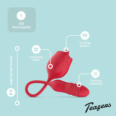 Teazers – Rose Thrusting Dildo Vibrator – Red