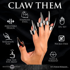 Five-Piece Sensation Claw Rings - Silver