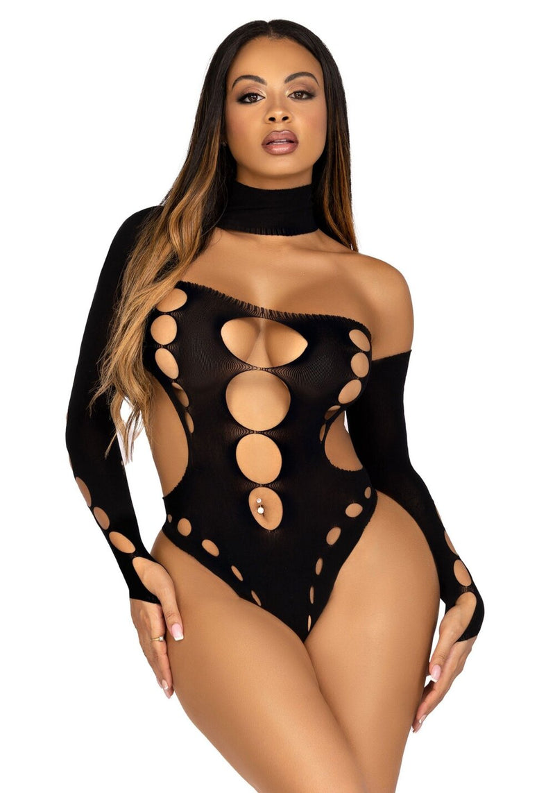 Asymmetric Bodysuit with Open Back - Black