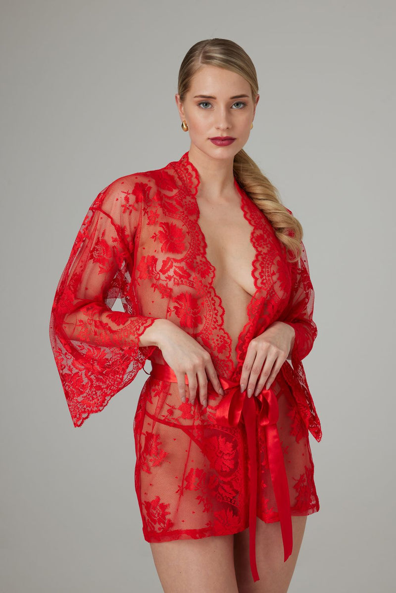 Christine - Lace Kimono Graceful - Red