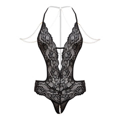 Christine - Open Lace Body with Pearls Mea - Black